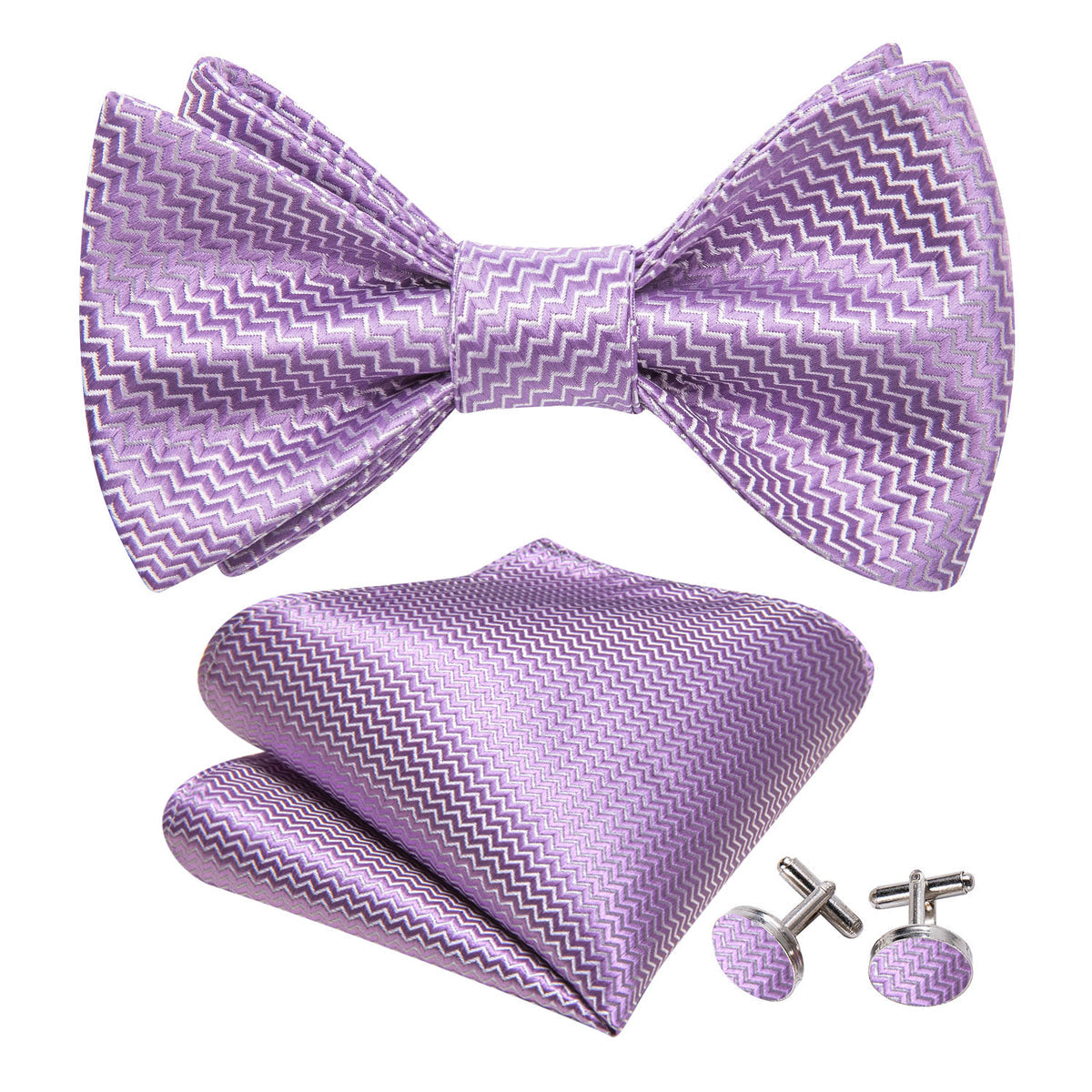 Purple White Striped Silk Bow Tie Set bow ties - Sophisticated Gentlemen