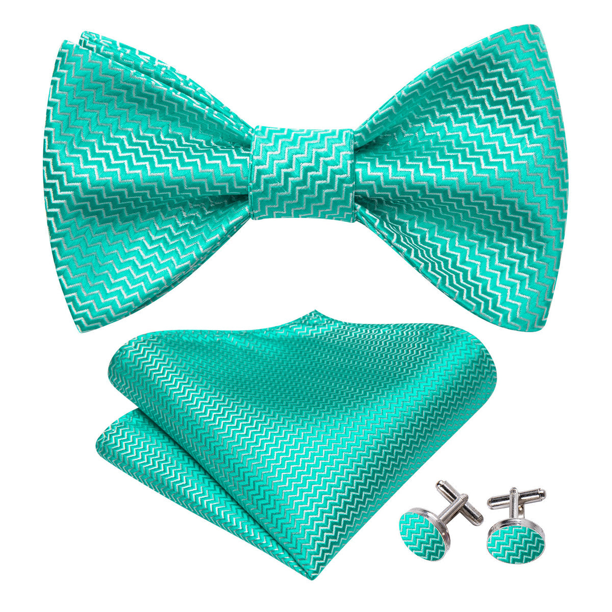 Teal Aqua Striped Silk Bow Tie Set bow ties - Sophisticated Gentlemen