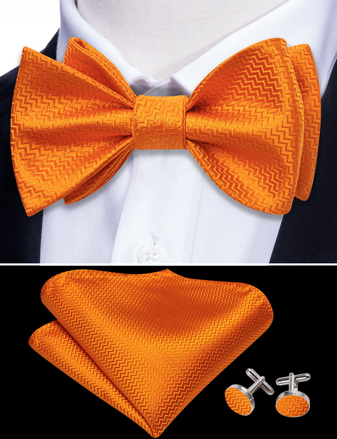 Orange Striped Silk Bow Tie Set bow ties - Sophisticated Gentlemen