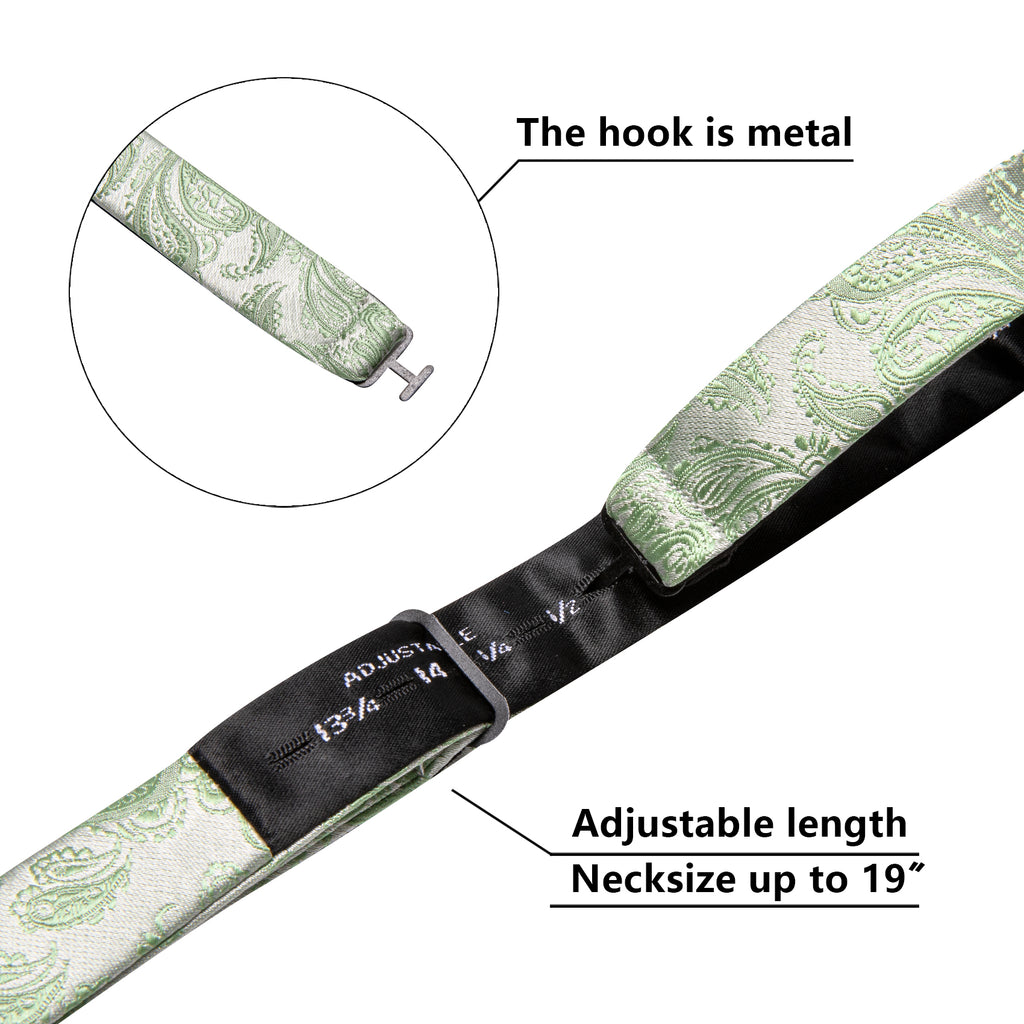 Green Silver Paisley Silk Bow Tie Set bow ties - Sophisticated Gentlemen