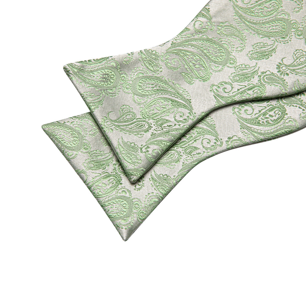 Green Silver Paisley Silk Bow Tie Set bow ties - Sophisticated Gentlemen