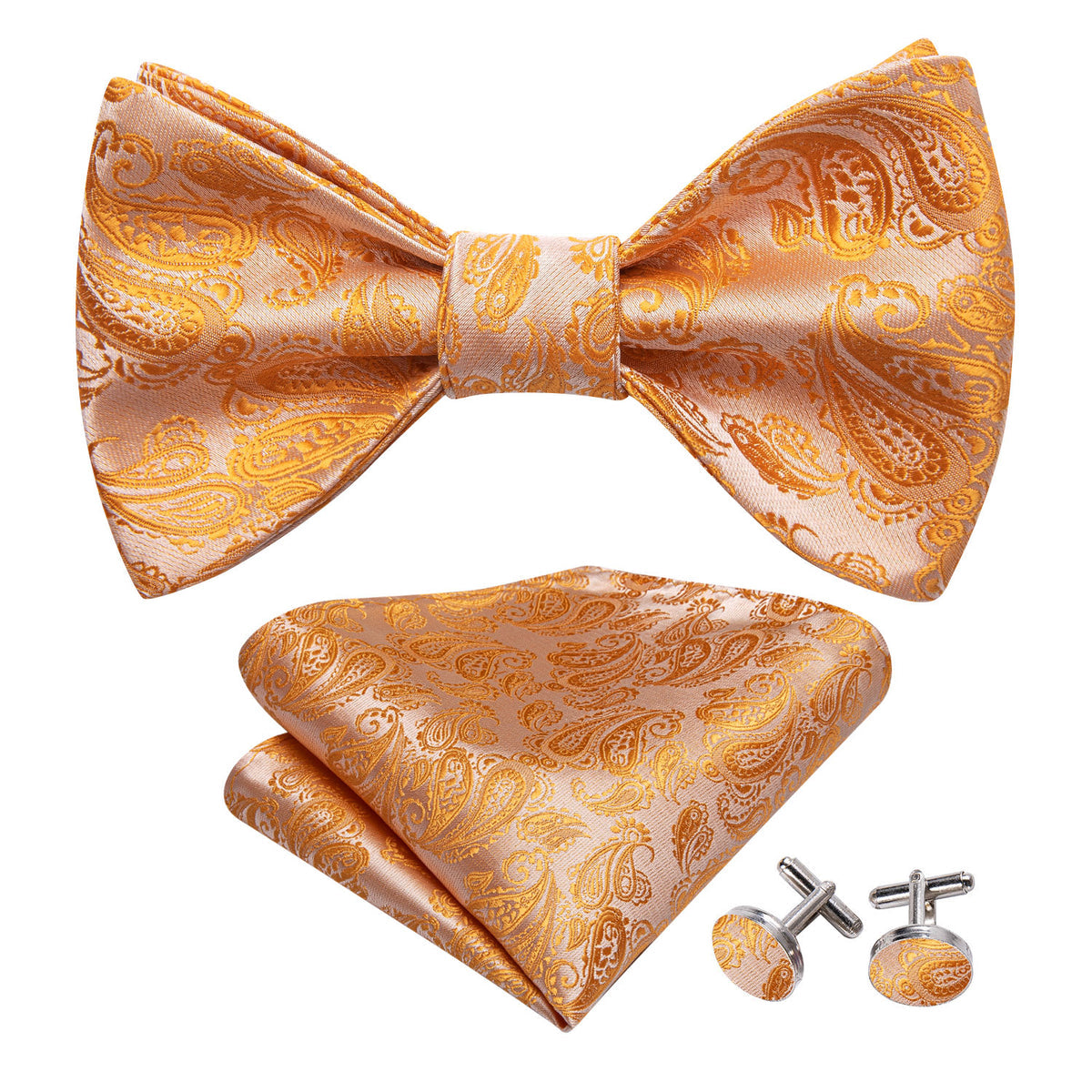 Orange Silver Paisley Bow Tie Set bow ties - Sophisticated Gentlemen