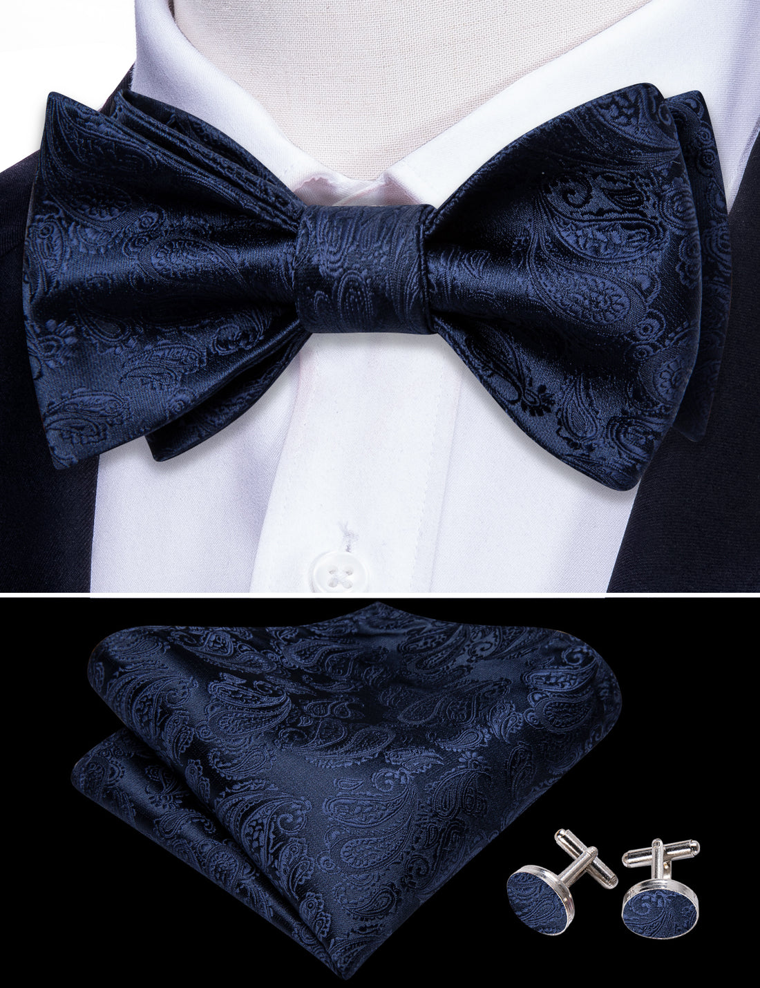 Ultra Marine Paisley Silk Bow Tie Set bow ties - Sophisticated Gentlemen