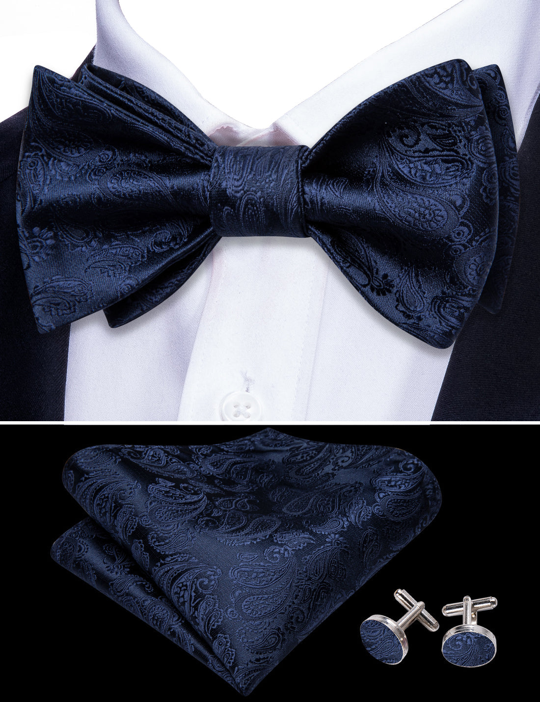 Ultra Marine Paisley Silk Bow Tie Set bow ties - Sophisticated Gentlemen
