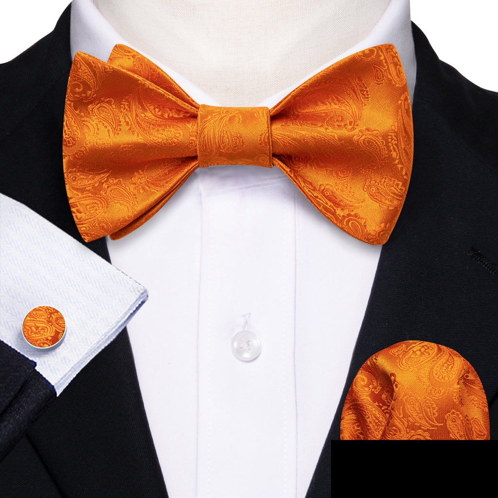 Orange Paisley Silk Bow Tie Set bow ties - Sophisticated Gentlemen