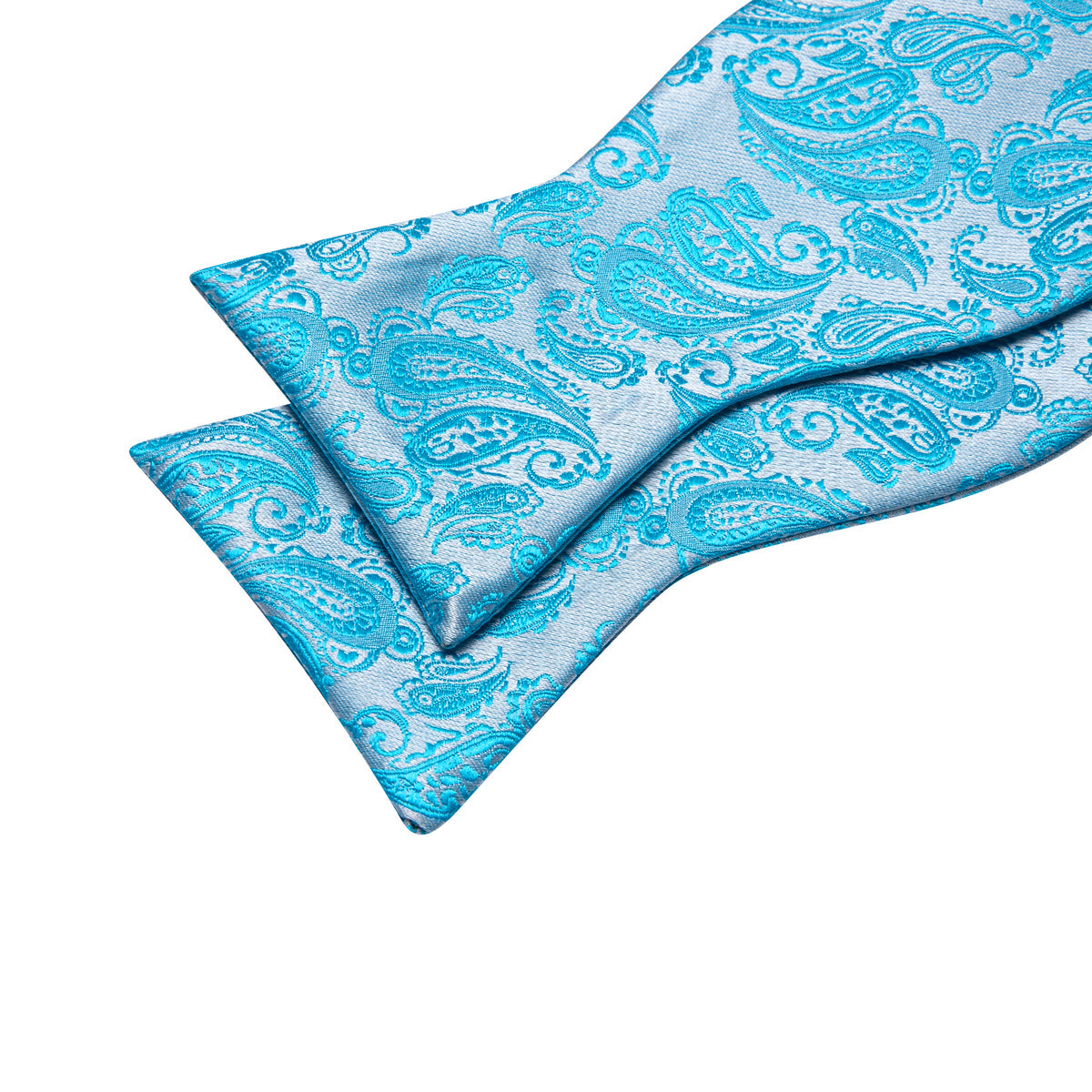 Blue Silver Paisley Silk Bow Tie Set bow ties - Sophisticated Gentlemen