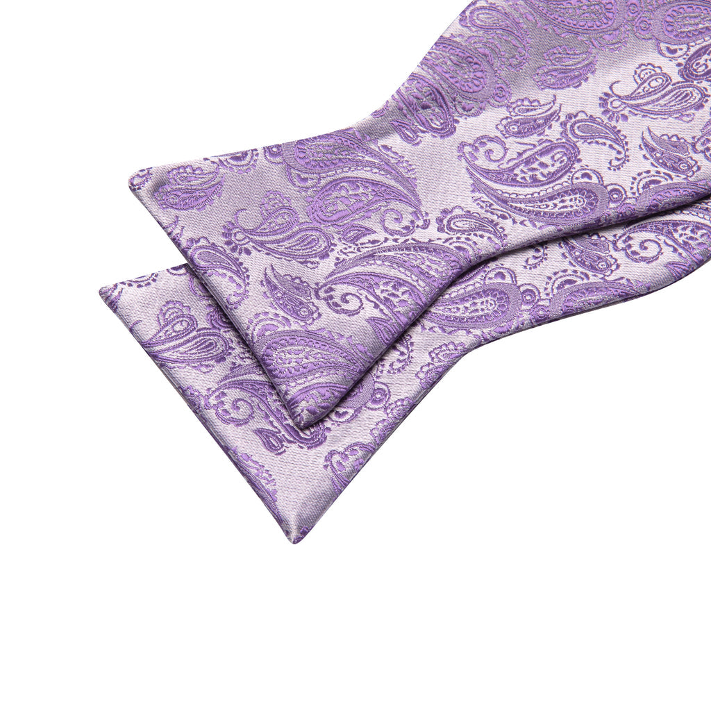 Purple Silver Paisley Silk Bow Tie Set bow ties - Sophisticated Gentlemen