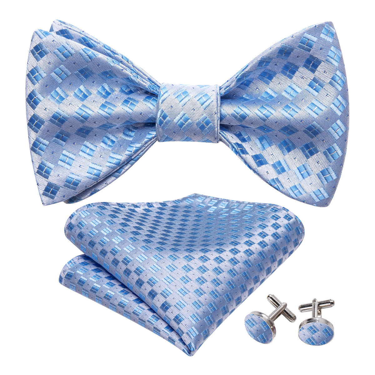 Blue White Plaid Silk Bow Tie Set bow ties - Sophisticated Gentlemen