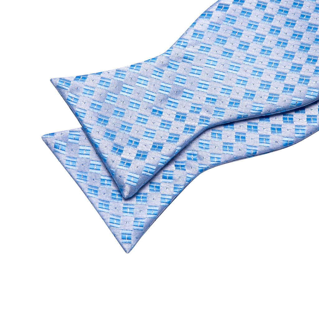 Blue White Plaid Silk Bow Tie Set bow ties - Sophisticated Gentlemen