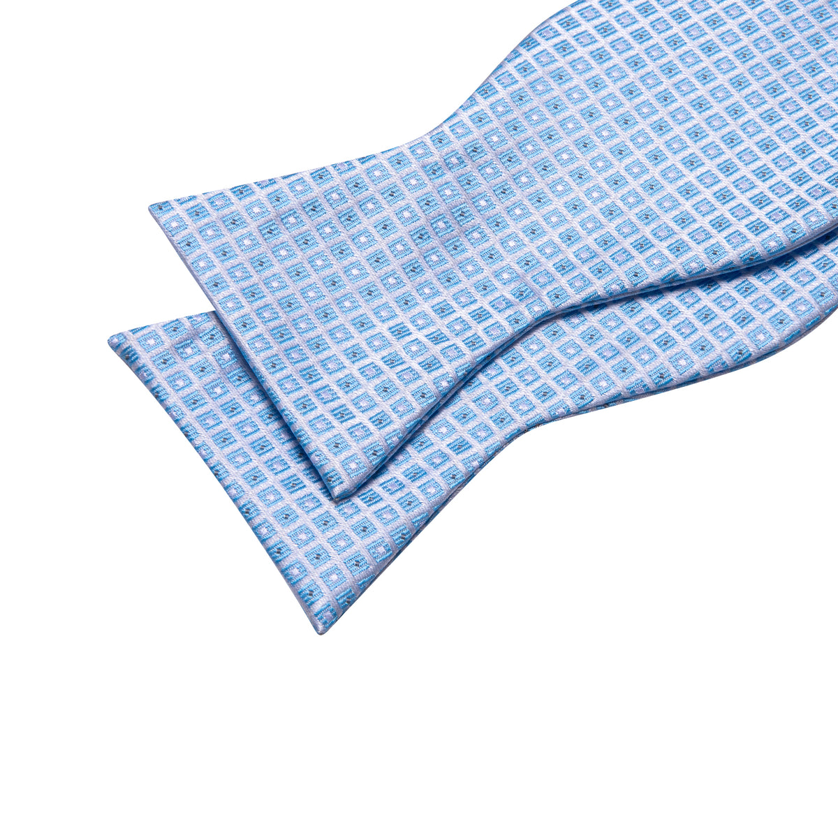 Blue Grey Plaid Silk Bow Tie Set bow ties - Sophisticated Gentlemen