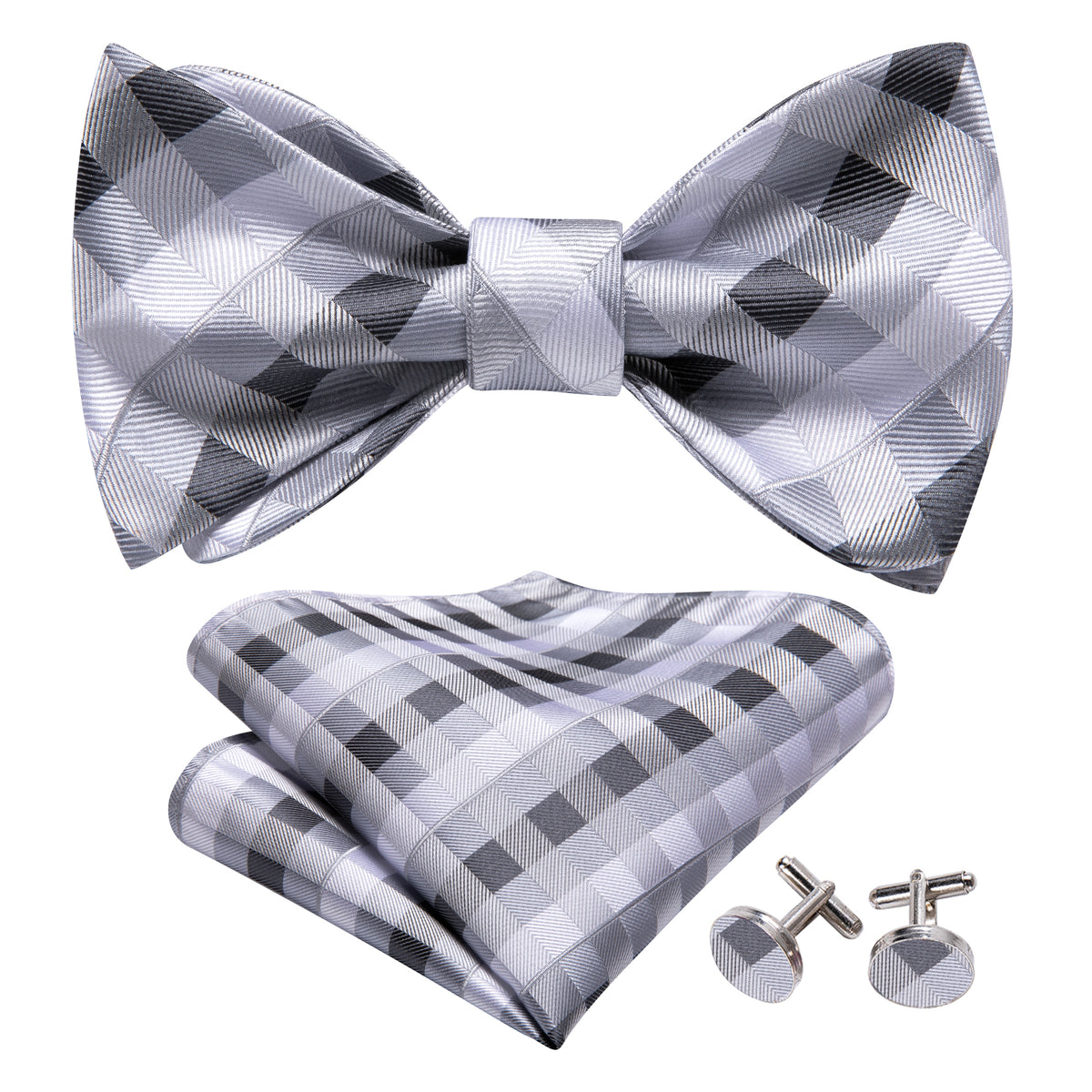 Grey White Plaid Bow Tie Set bow ties - Sophisticated Gentlemen