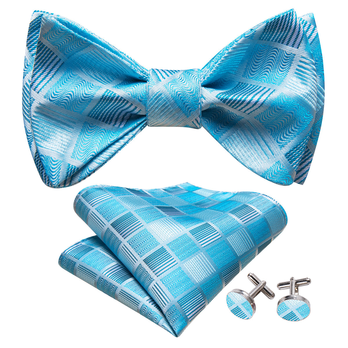 Sky Blue Plaid Bow Tie Set bow ties - Sophisticated Gentlemen
