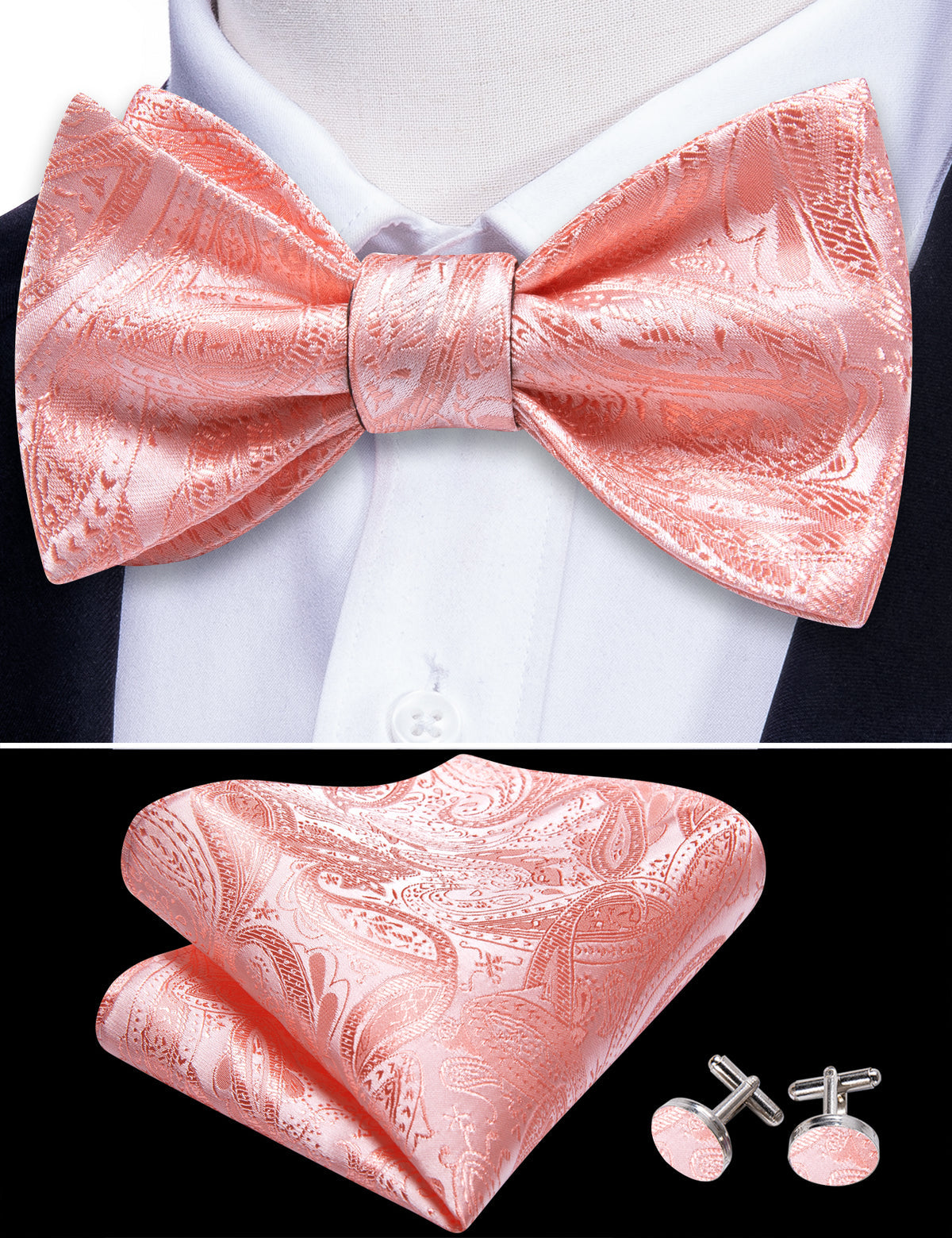 Pink Paisley Formal Bow Tie Set bow ties - Sophisticated Gentlemen