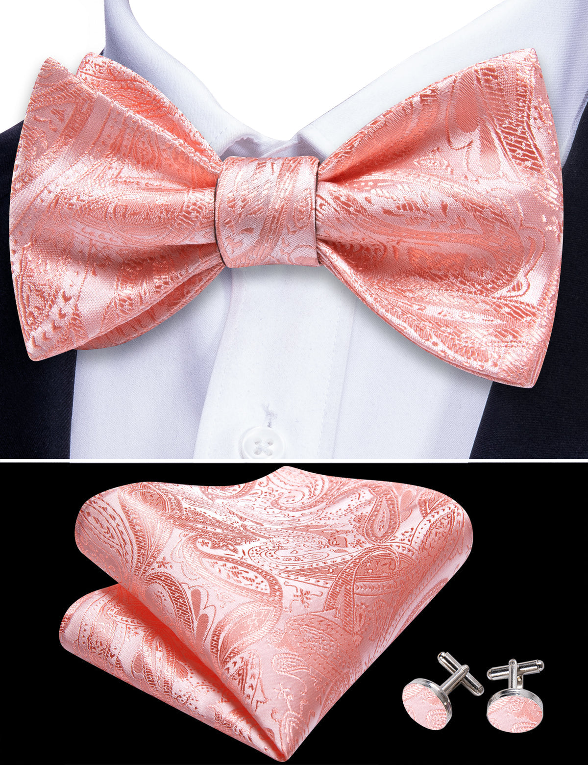 Pink Paisley Formal Bow Tie Set bow ties - Sophisticated Gentlemen
