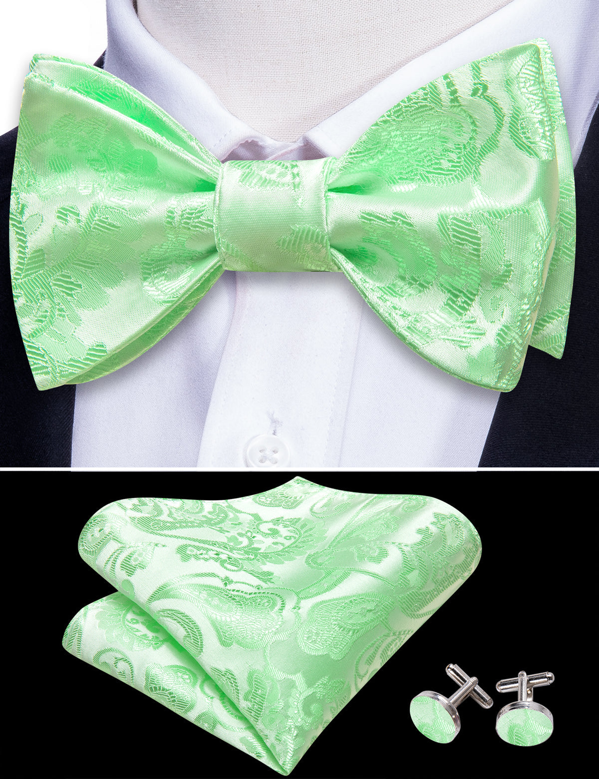 Turquoise Green Paisley Bow Tie Set bow ties - Sophisticated Gentlemen