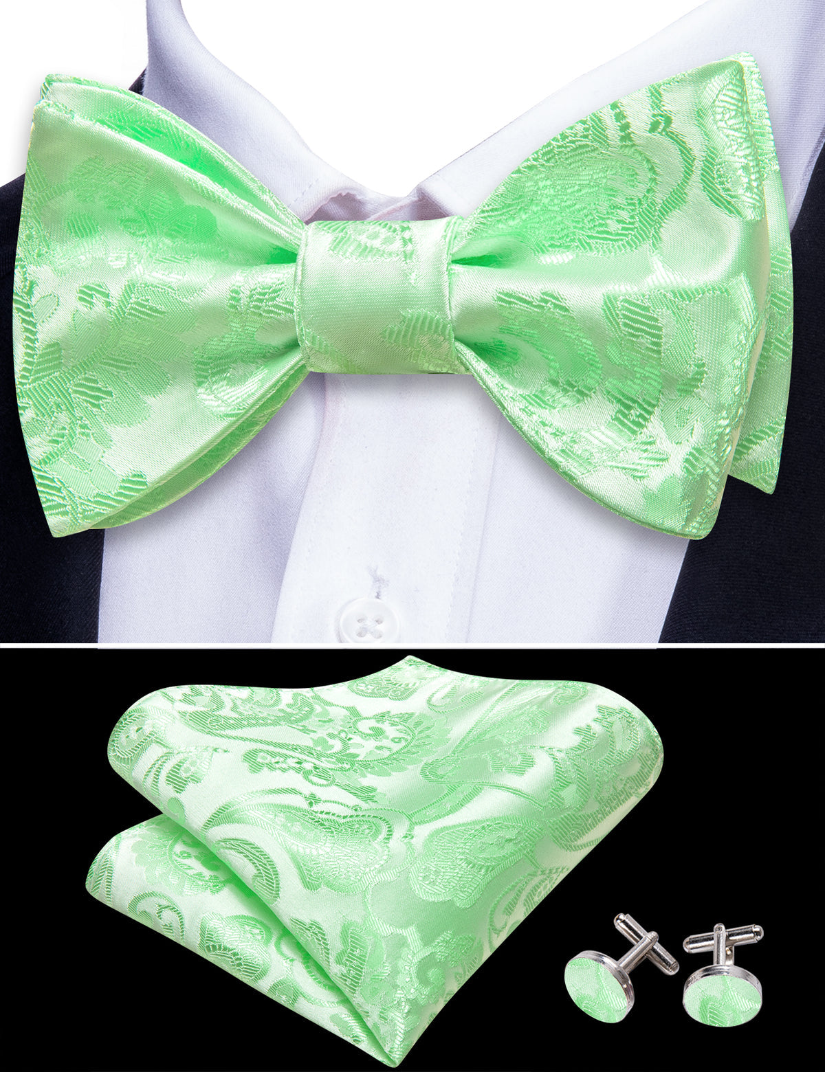 Turquoise Green Paisley Bow Tie Set bow ties - Sophisticated Gentlemen