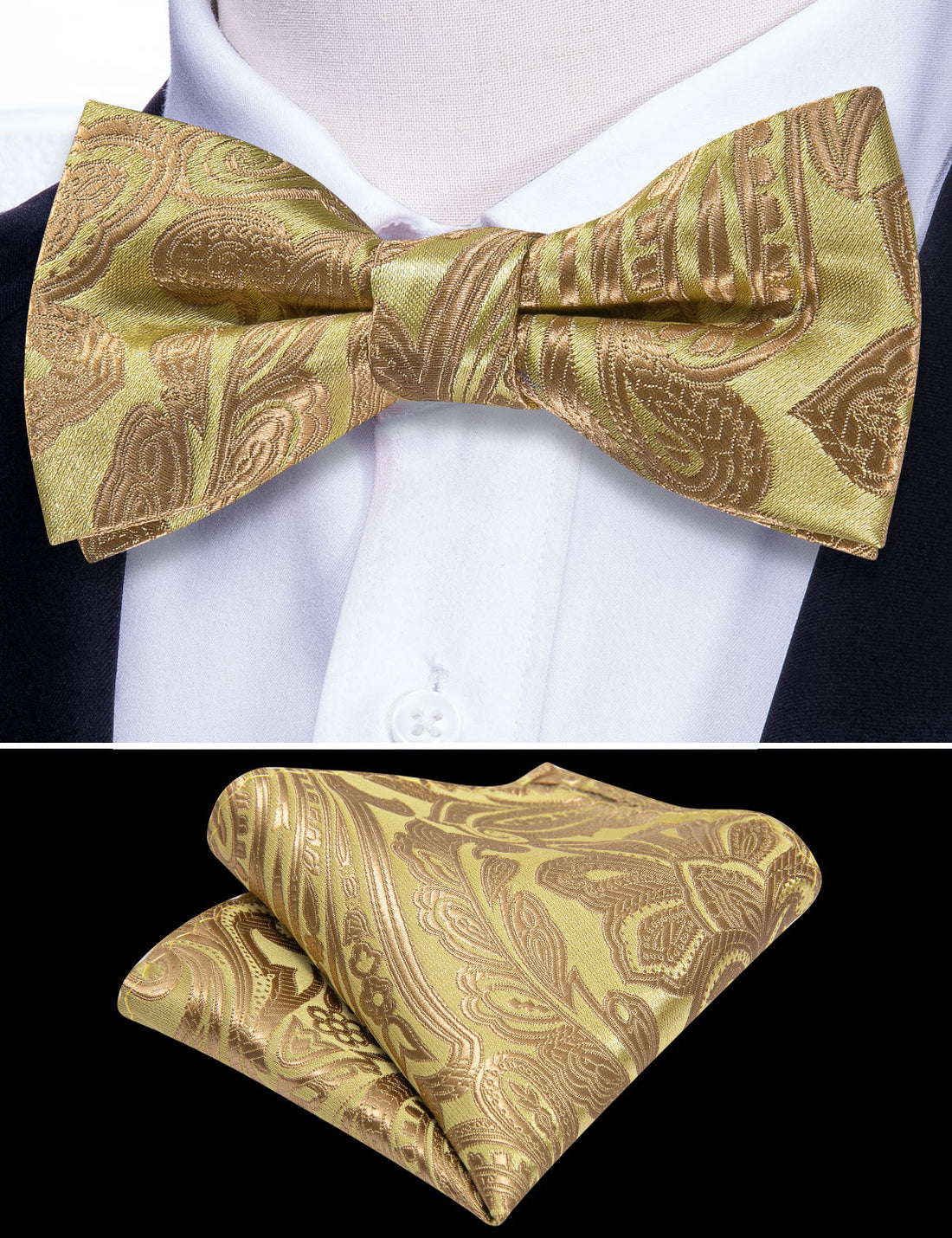 Yellow Golden Paisley Silk Children Bow Tie Set bow ties - Sophisticated Gentlemen