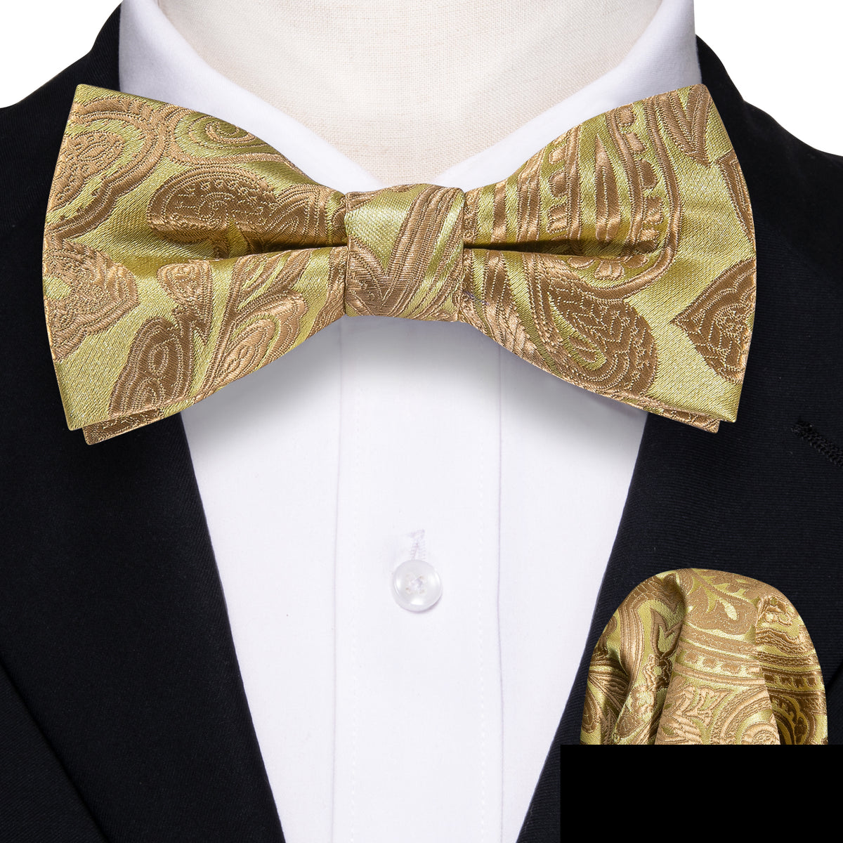 Yellow Golden Paisley Silk Children Bow Tie Set bow ties - Sophisticated Gentlemen