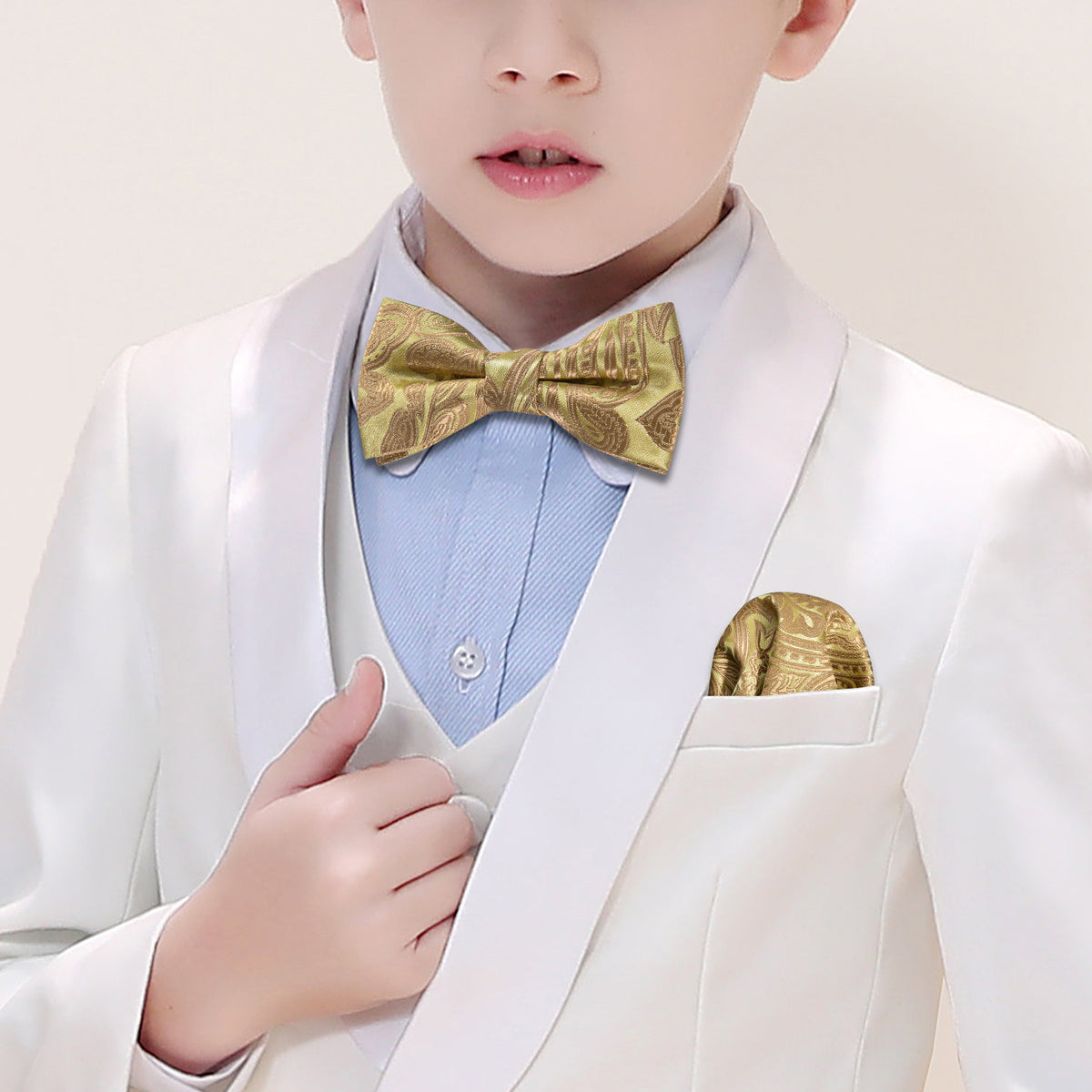 Yellow Golden Paisley Silk Children Bow Tie Set bow ties - Sophisticated Gentlemen