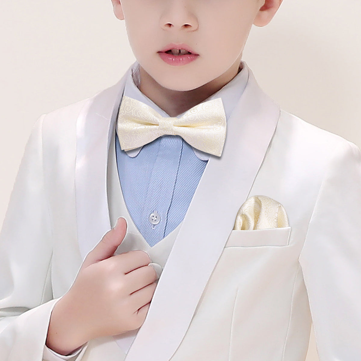 White Floral Silk Children Bow Tie Set bow ties - Sophisticated Gentlemen