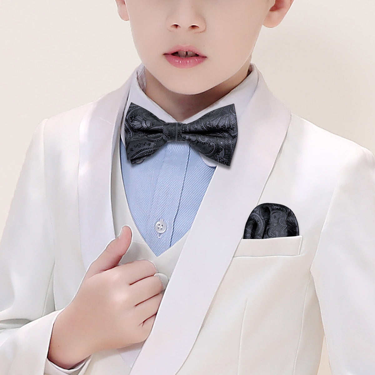 Black Paisley Silk Children Bow Tie Set bow ties - Sophisticated Gentlemen