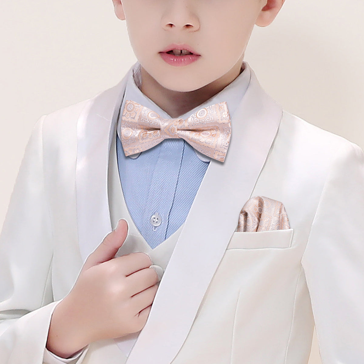Pink Paisley Silk Children Bow Tie Set bow ties - Sophisticated Gentlemen