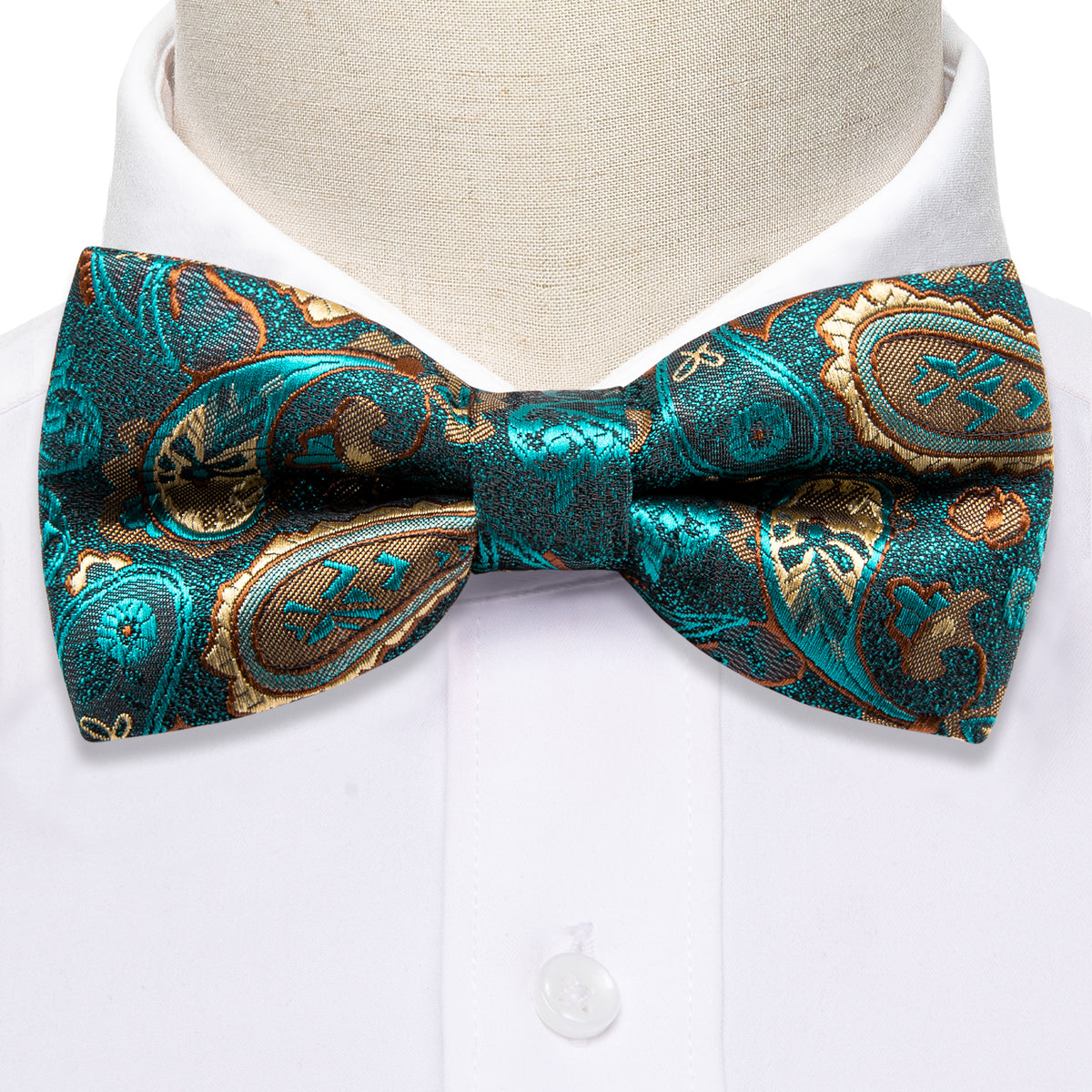Teal Blue Paisley Silk Children Bow Tie Set bow ties - Sophisticated Gentlemen
