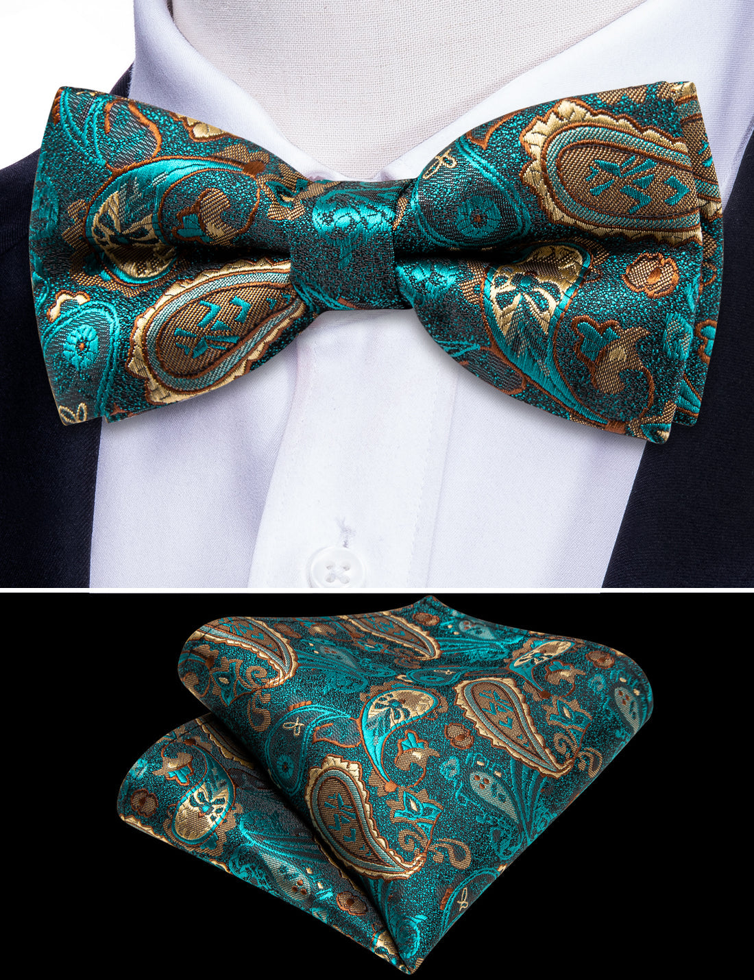 Teal Blue Paisley Silk Children Bow Tie Set bow ties - Sophisticated Gentlemen