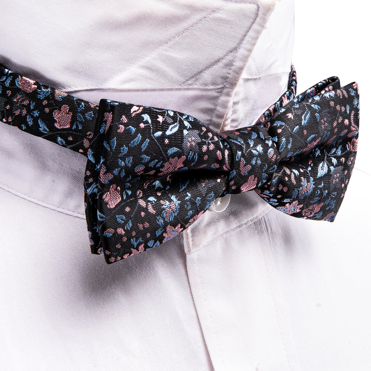 Black Pink Floral Silk Children Bow Tie Set bow ties - Sophisticated Gentlemen