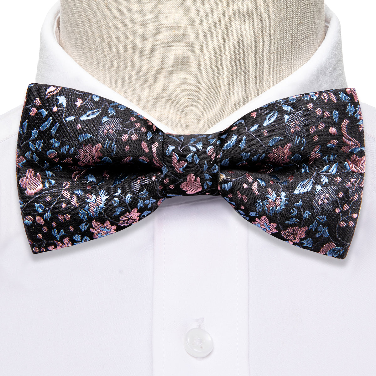 Black Pink Floral Silk Children Bow Tie Set bow ties - Sophisticated Gentlemen