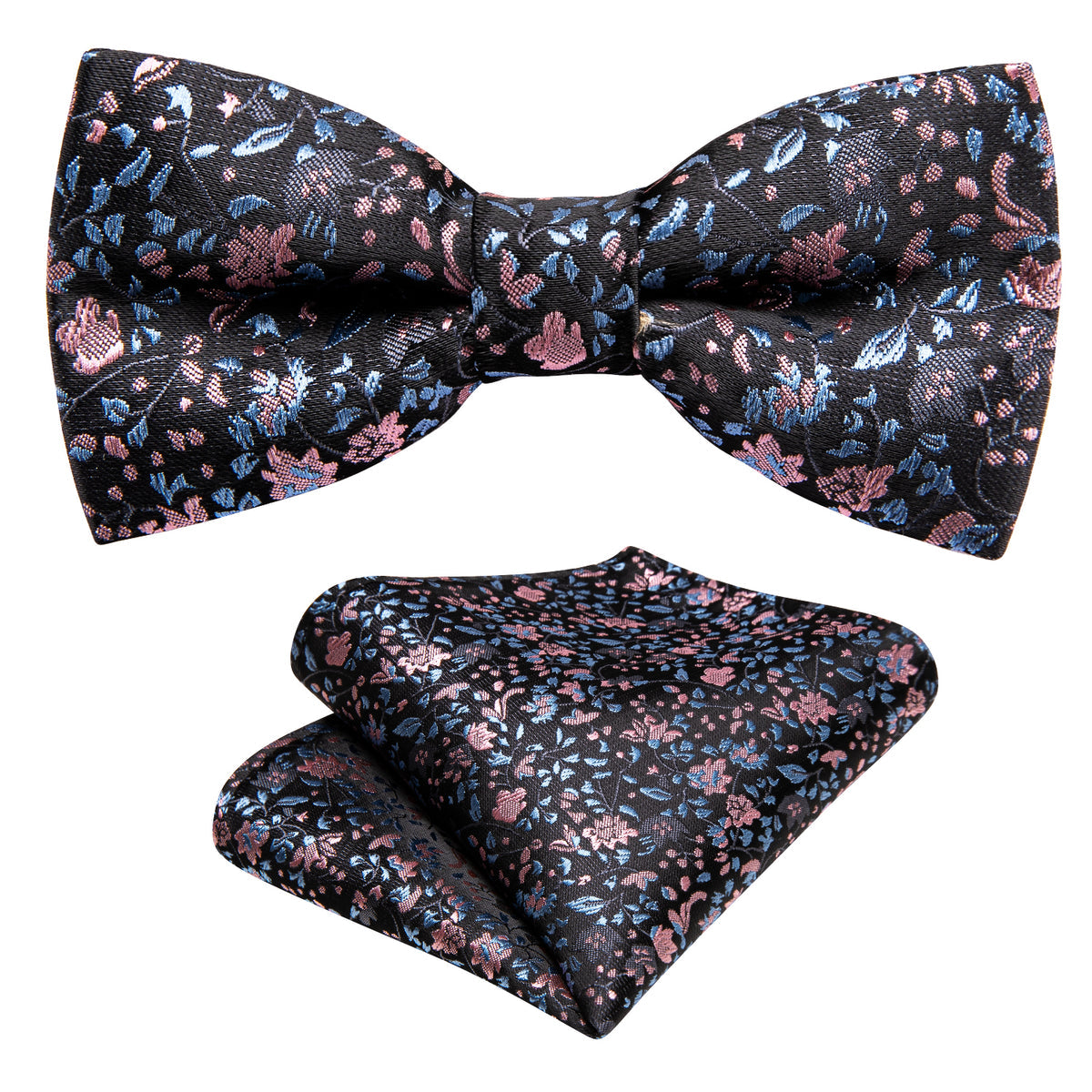 Black Pink Floral Silk Children Bow Tie Set bow ties - Sophisticated Gentlemen