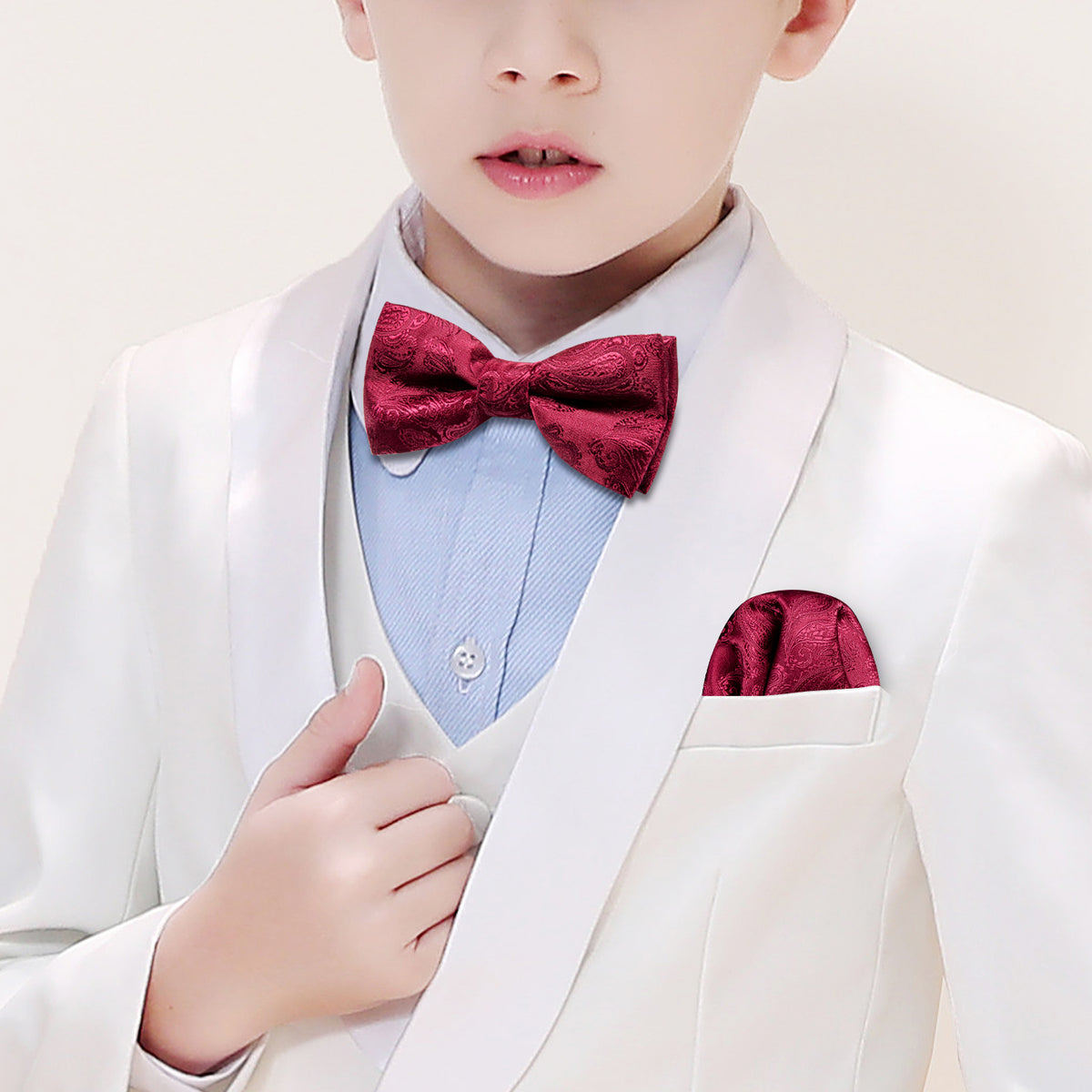 Red Paisley Silk Children Bow Tie Set bow ties - Sophisticated Gentlemen