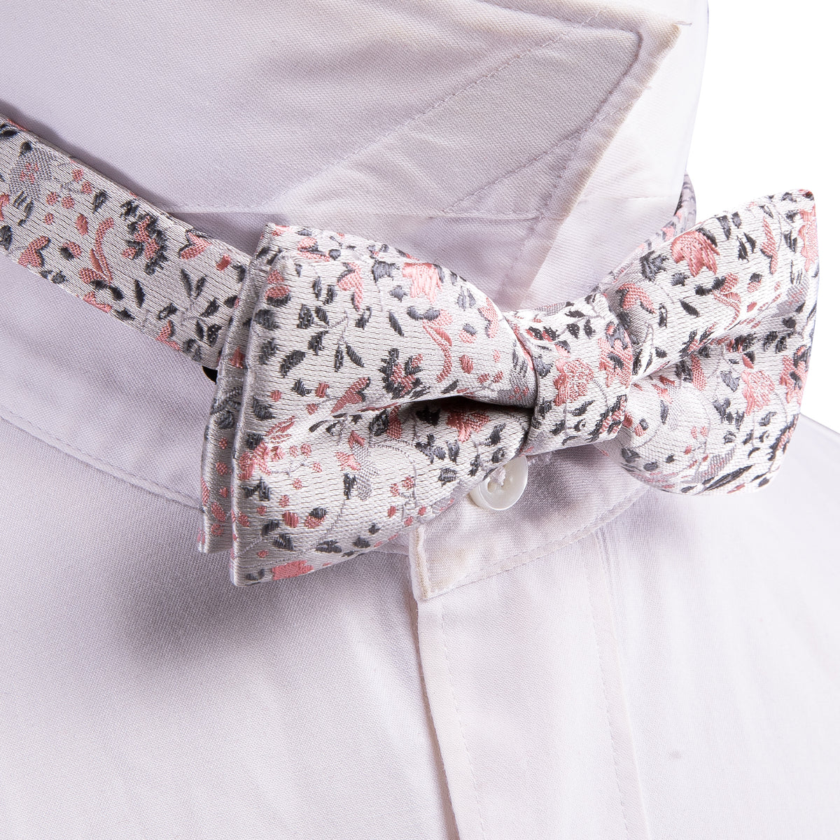 White Pink Floral Silk Children Bow Tie Set bow ties - Sophisticated Gentlemen