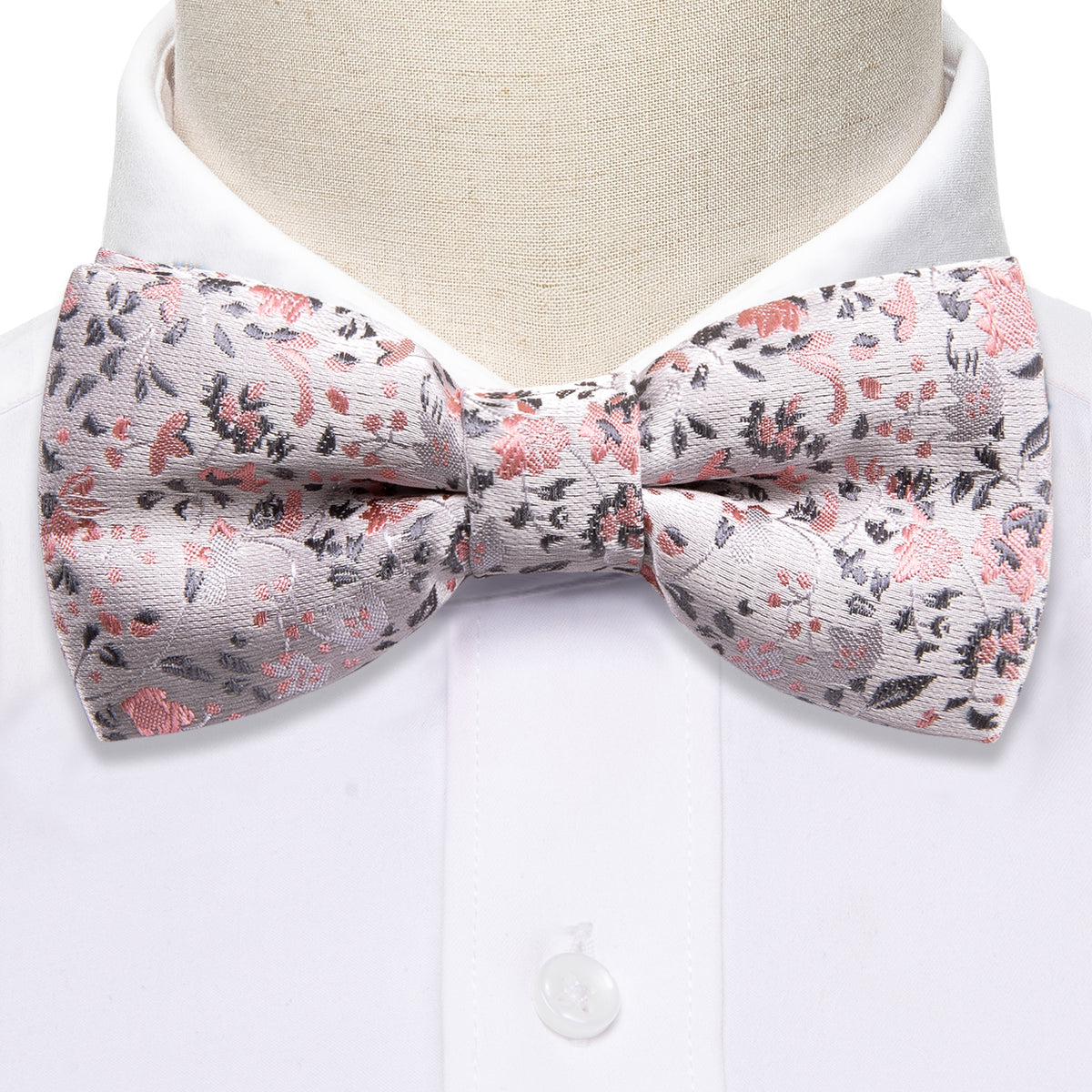White Pink Floral Silk Children Bow Tie Set bow ties - Sophisticated Gentlemen