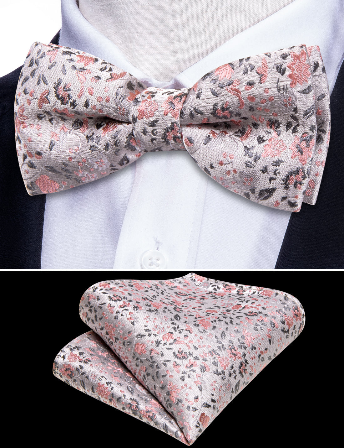 White Pink Floral Silk Children Bow Tie Set bow ties - Sophisticated Gentlemen