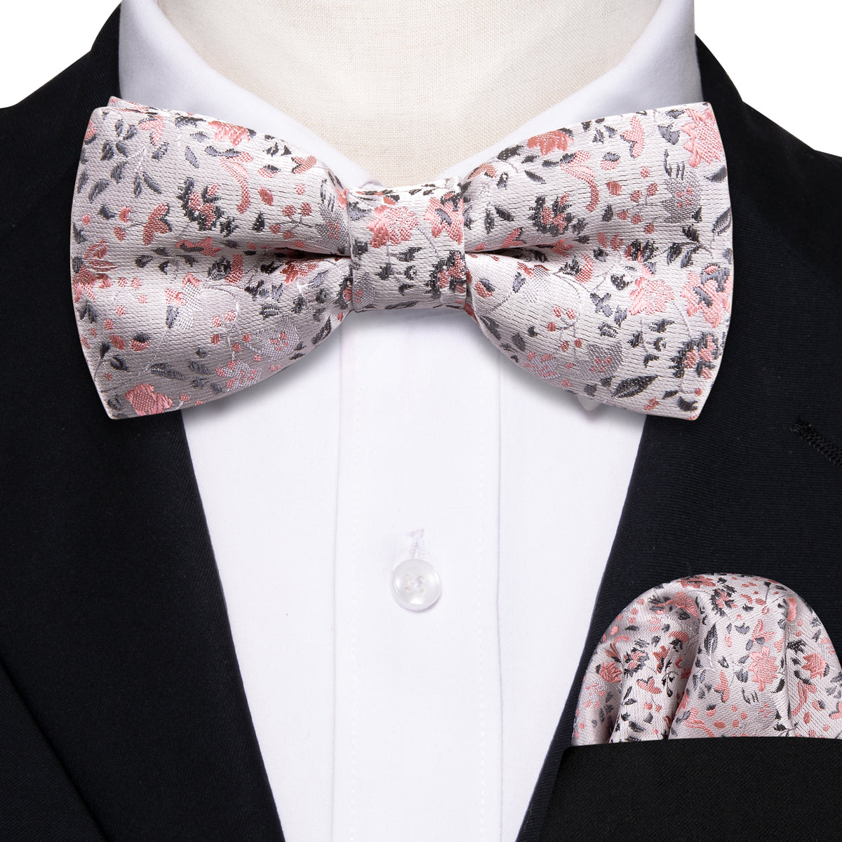 White Pink Floral Silk Children Bow Tie Set bow ties - Sophisticated Gentlemen