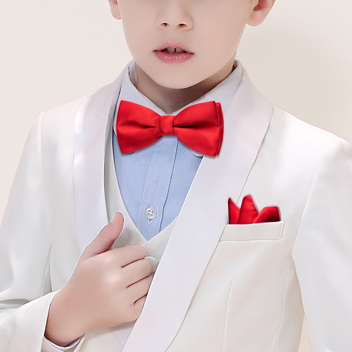 Red Solid Children's Silk Bow Tie Set bow ties - Sophisticated Gentlemen