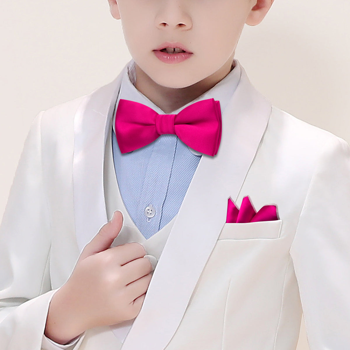 Rose Red Solid Silk Children Bow Tie Set bow ties - Sophisticated Gentlemen
