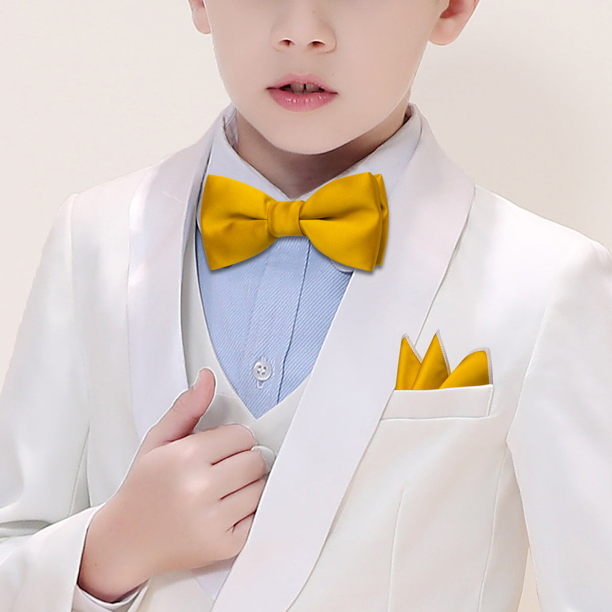 Golden Yellow Solid Kids Bow Tie Set bow ties - Sophisticated Gentlemen