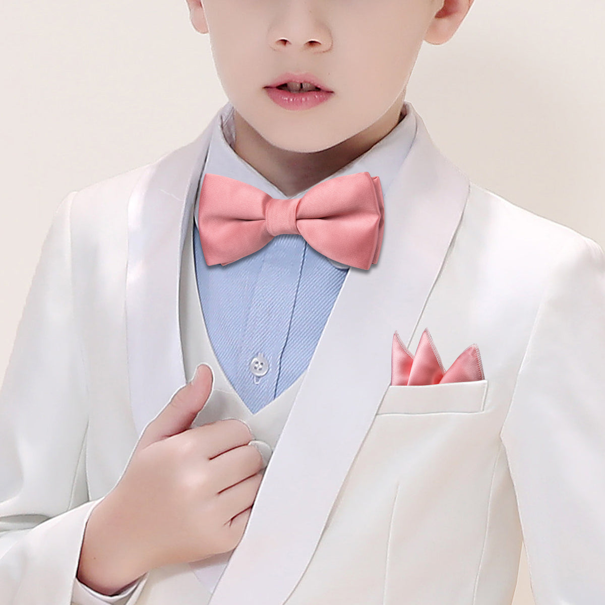 Light Coral Solid Kids Bow Tie Set bow ties - Sophisticated Gentlemen
