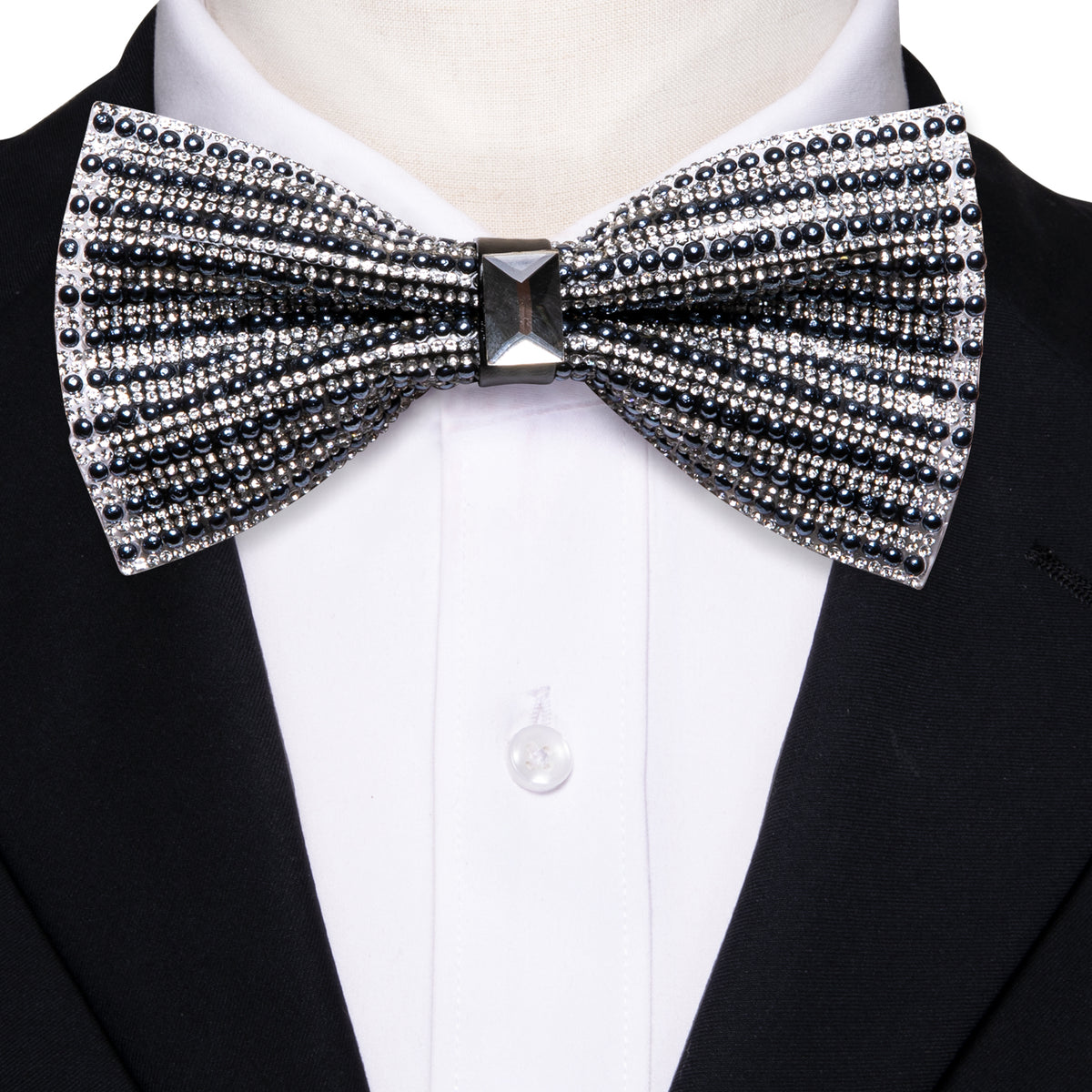 Black White Shining Rhinestones Wedding Bow Tie Set bow ties - Sophisticated Gentlemen