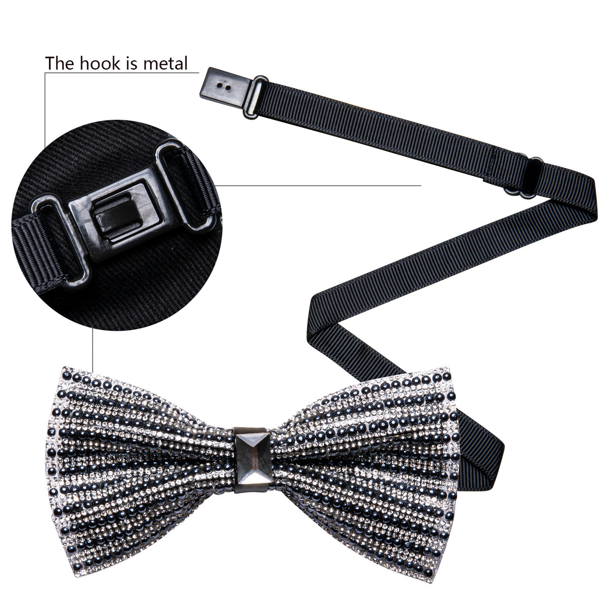 Black White Shining Rhinestones Wedding Bow Tie Set bow ties - Sophisticated Gentlemen