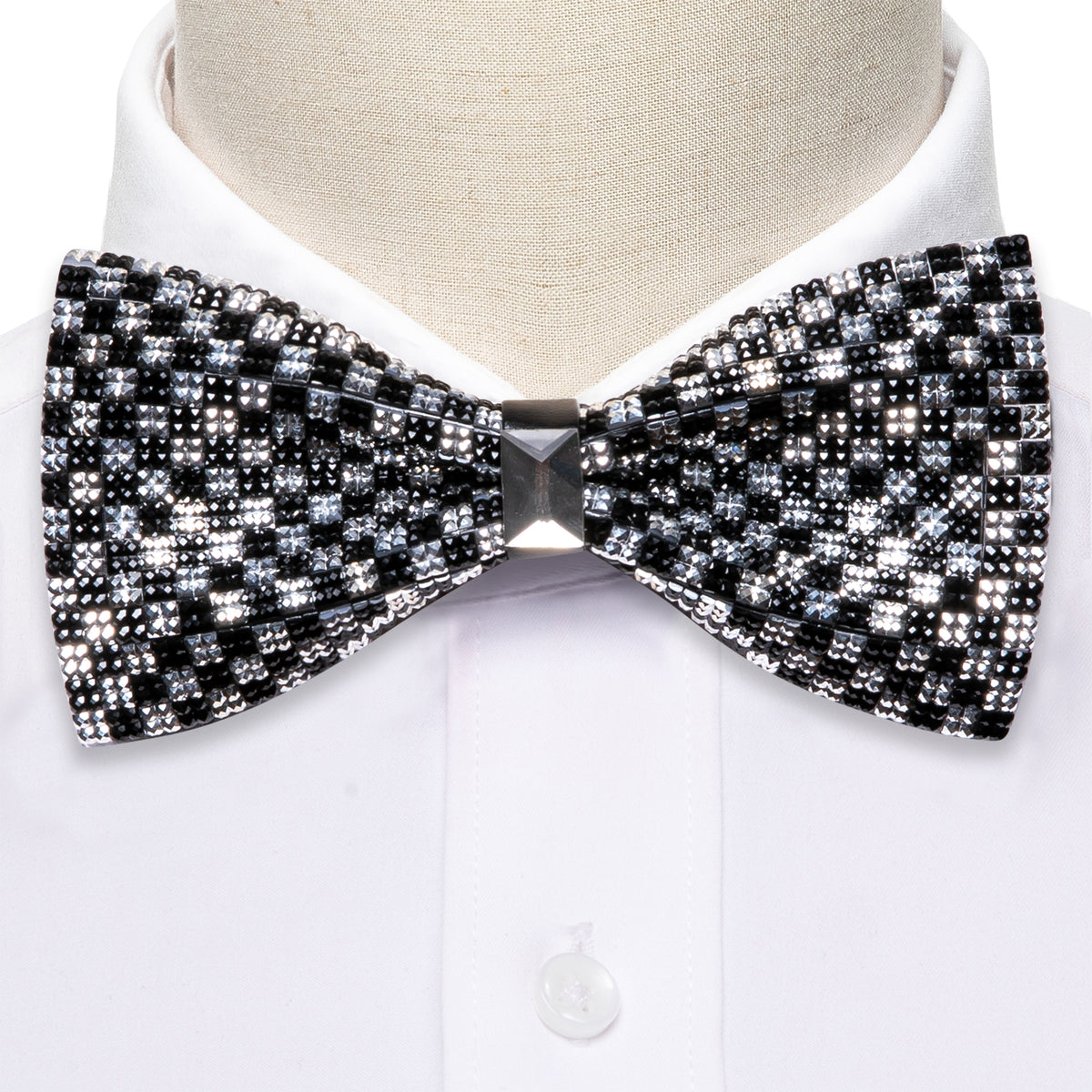 Black White Shining Plaid Rhinestones Wedding Bow Tie Set bow ties - Sophisticated Gentlemen