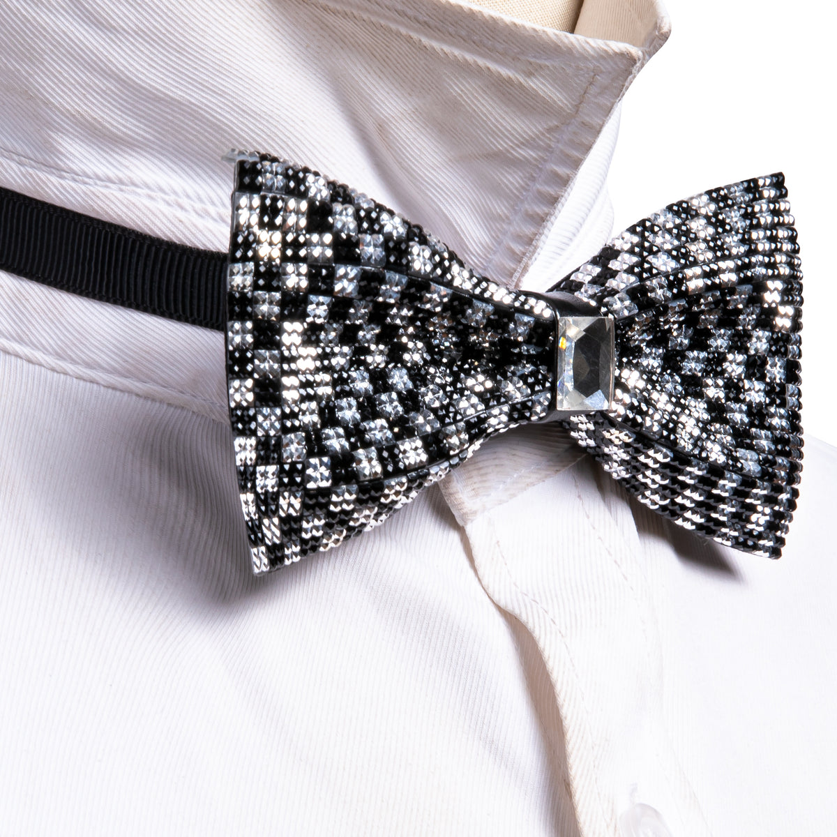 Black White Shining Plaid Rhinestones Wedding Bow Tie Set bow ties - Sophisticated Gentlemen