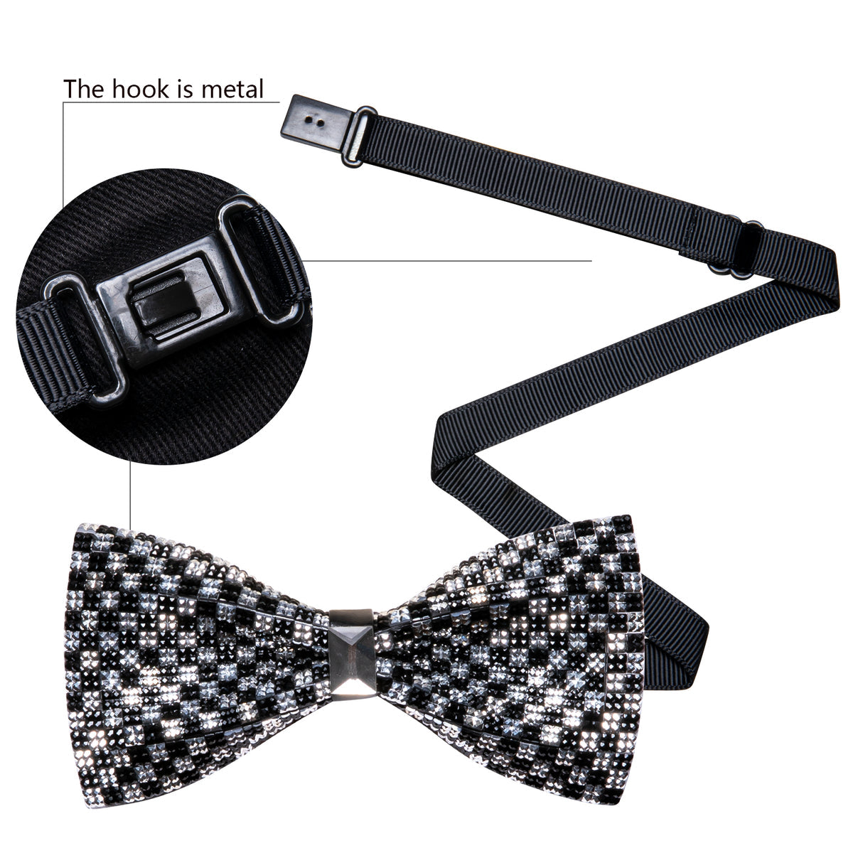 Black White Shining Plaid Rhinestones Wedding Bow Tie Set bow ties - Sophisticated Gentlemen