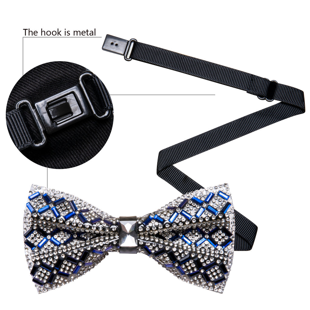 Shining Blue White Plaid Rhinestones Bow Tie Set bow ties - Sophisticated Gentlemen
