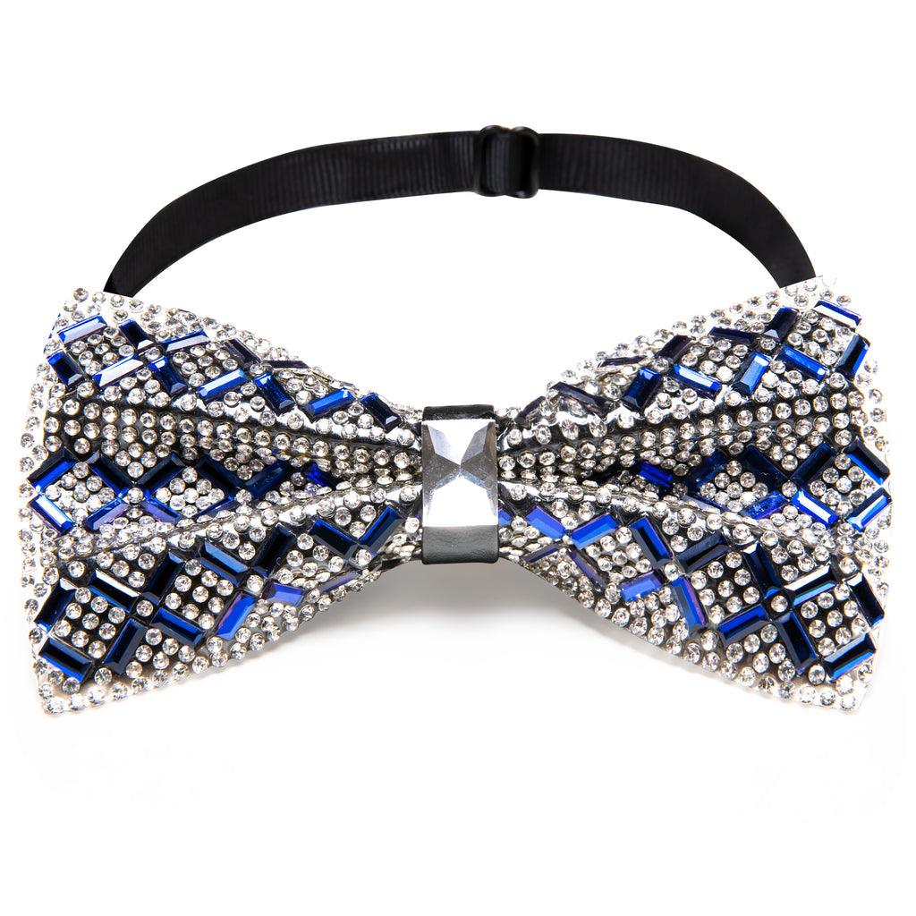Shining Blue White Plaid Rhinestones Bow Tie Set bow ties - Sophisticated Gentlemen