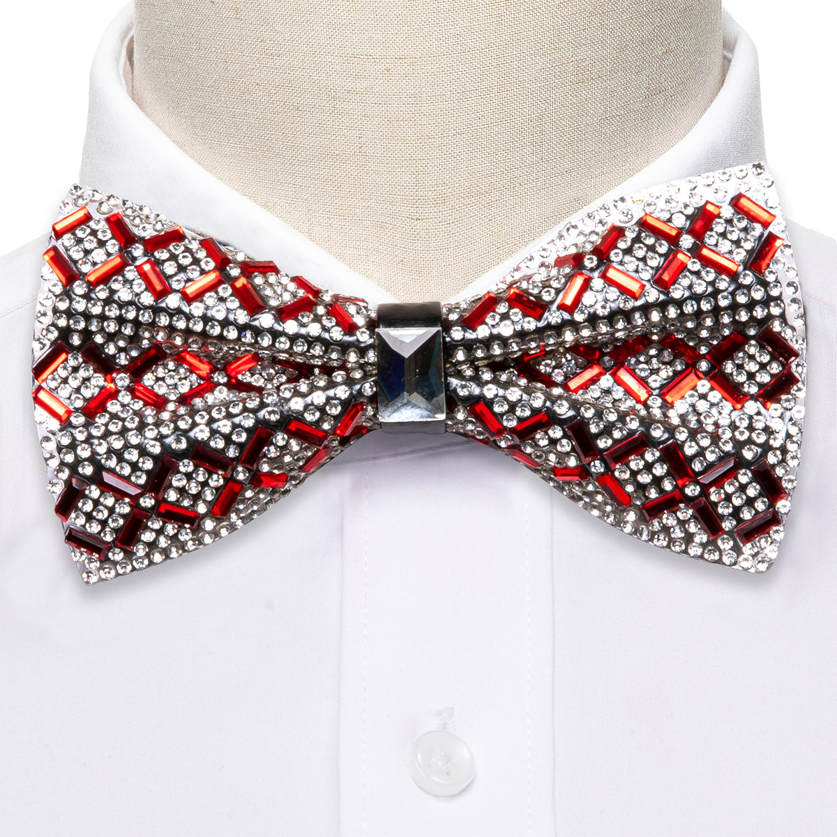 Shining Red White Plaid Rhinestones Bow Tie Set bow ties - Sophisticated Gentlemen
