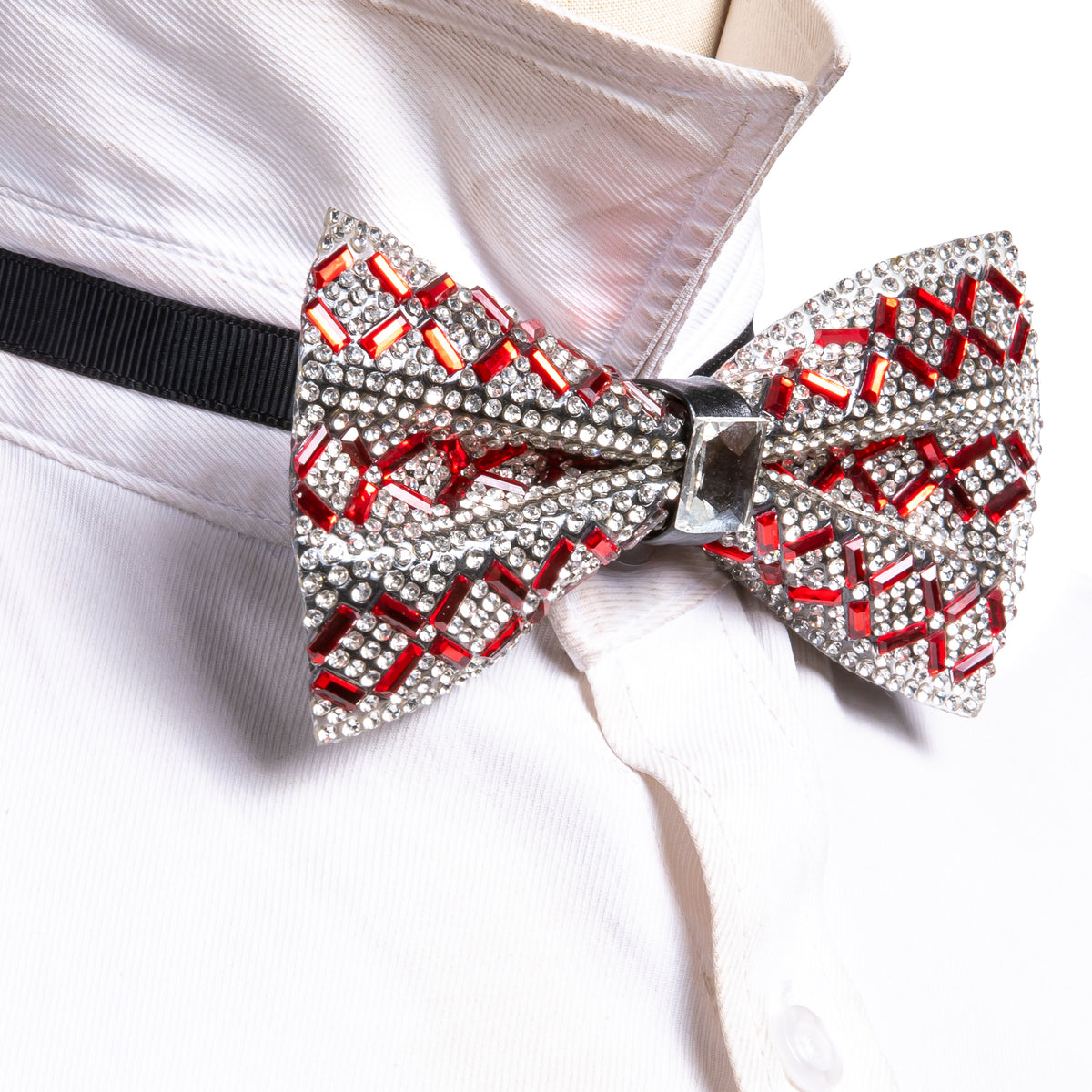 Shining Red White Plaid Rhinestones Bow Tie Set bow ties - Sophisticated Gentlemen