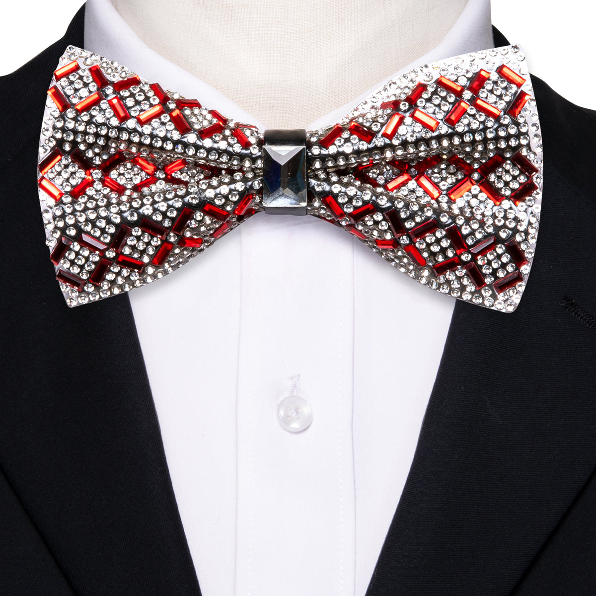Shining Red White Plaid Rhinestones Bow Tie Set bow ties - Sophisticated Gentlemen